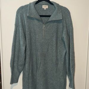 Lou & Grey Light Teal Half-Zip Ribbed Sweater